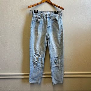 Brandy Melville Size 24 Distressed Denim Mom Jeans High Waisted Multi Button